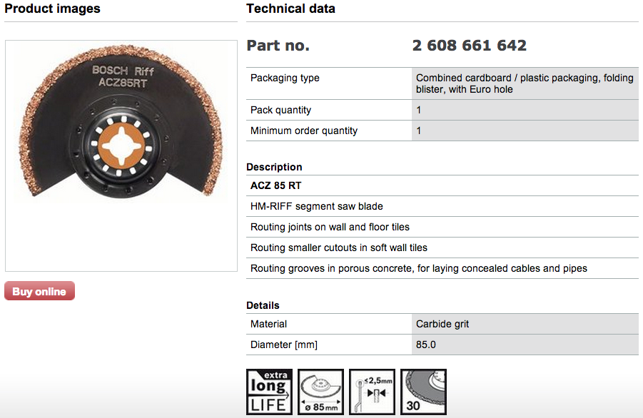 Bosch HM-RIFF segment saw blade for tiles ACZ85RT - Click Image to Close